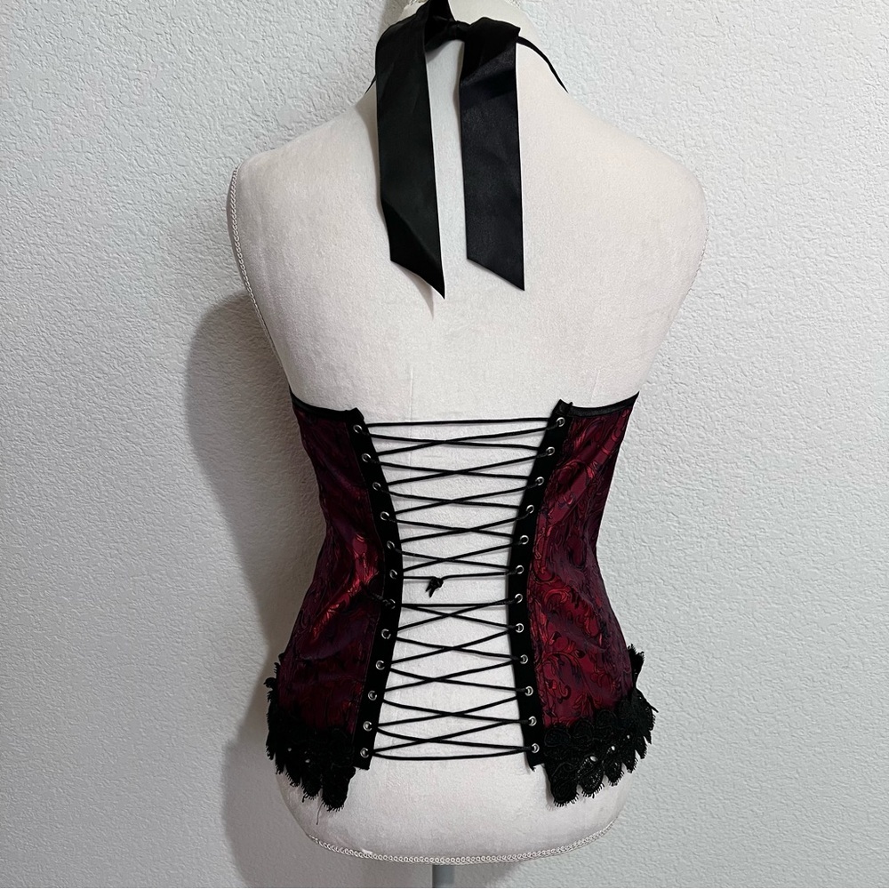 Dreamgirl Red & Black Lace Bustier Corset with Garters & Thong New Medium - Picture 3 of 16